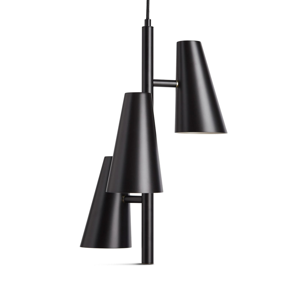 Woud Cono hanging light, black, 3-bulb, E12, Ø 14.2 in