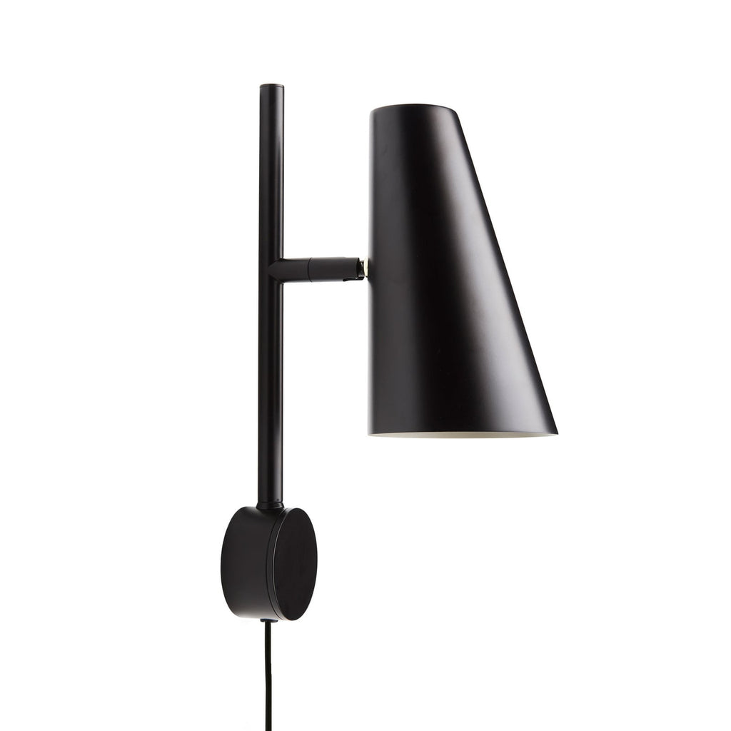 Woud Cono wall lamp, black, height 12.99 in, E12, plug