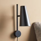 Woud Cono wall lamp, black, height 12.99 in, E12, plug