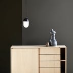 Woud ‘Dot’ hanging light, black/opal, height 8.27 in, E12, glass