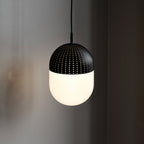 Woud ‘Dot’ hanging light, black/opal, height 6.54 in, E12, glass