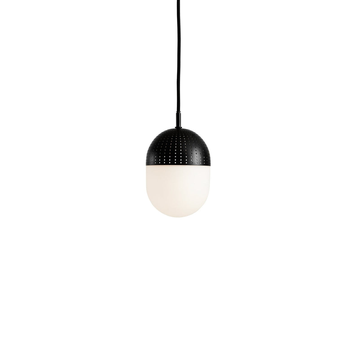 Woud ‘Dot’ hanging light, black/opal, height 6.54 in, E12, glass