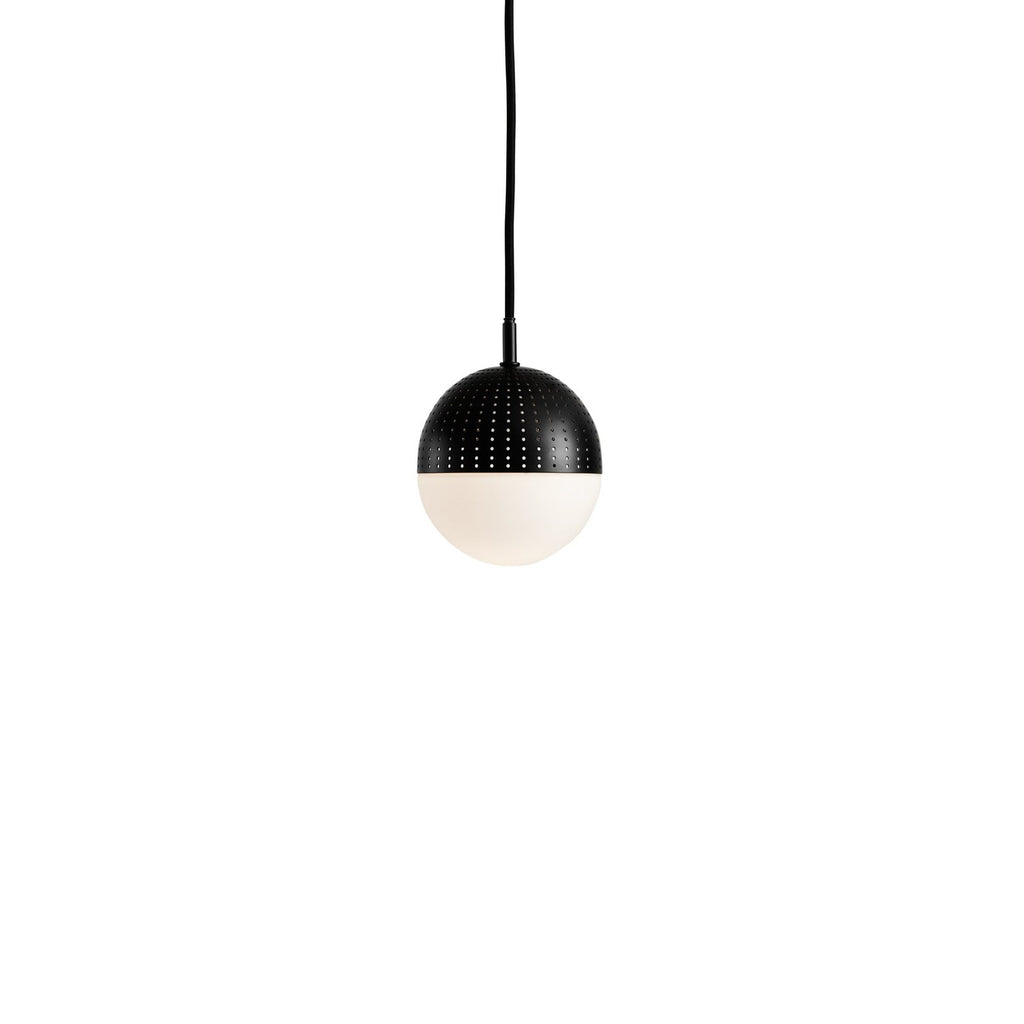 Woud ‘Dot’ hanging light, black/opal, height 5.12 in, E12, glass