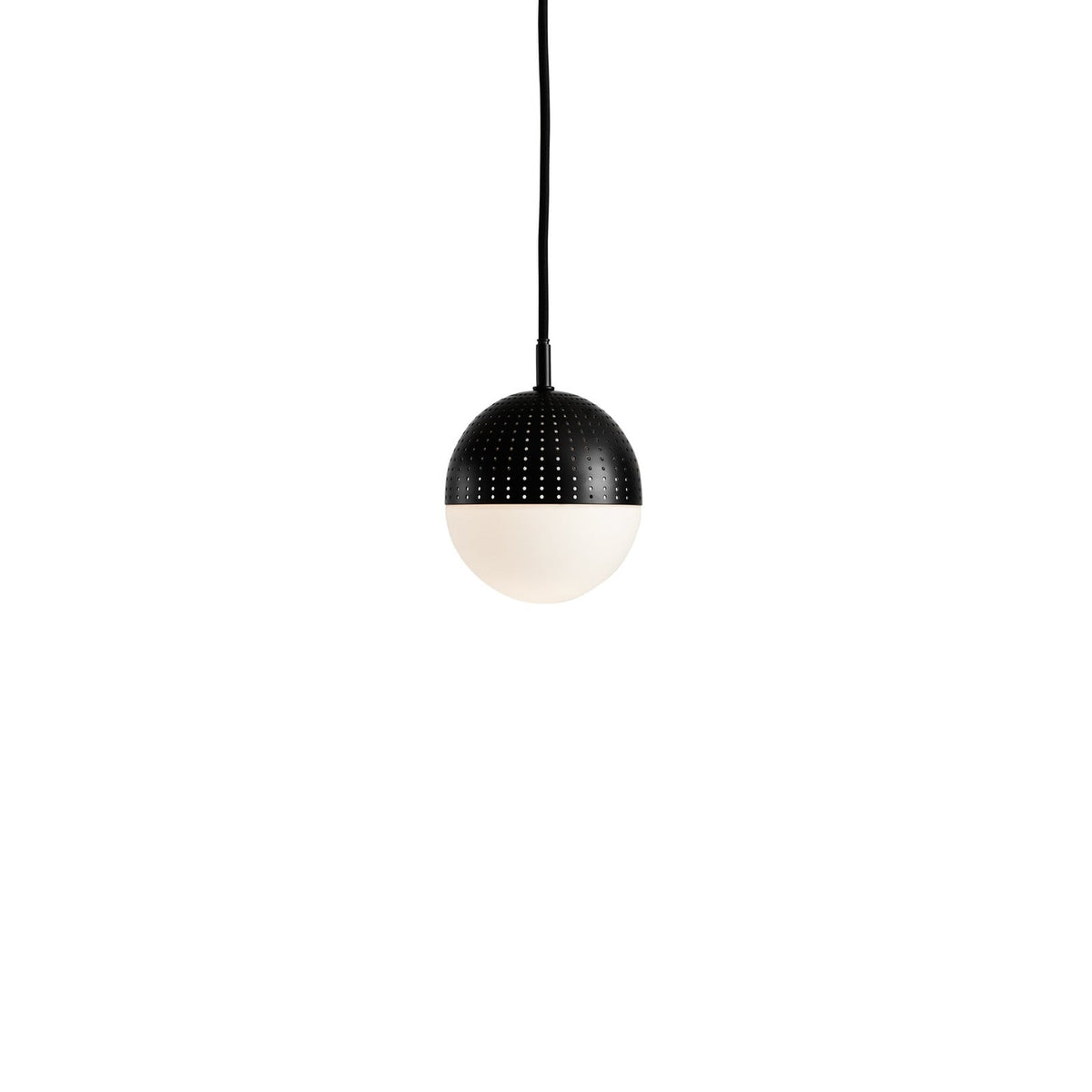 Woud ‘Dot’ hanging light, black/opal, height 5.12 in, E12, glass