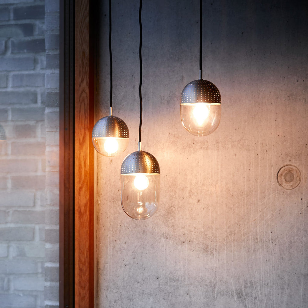 Woud Dot hanging light, silver/smoke grey, height 5.12 in, E12, glass