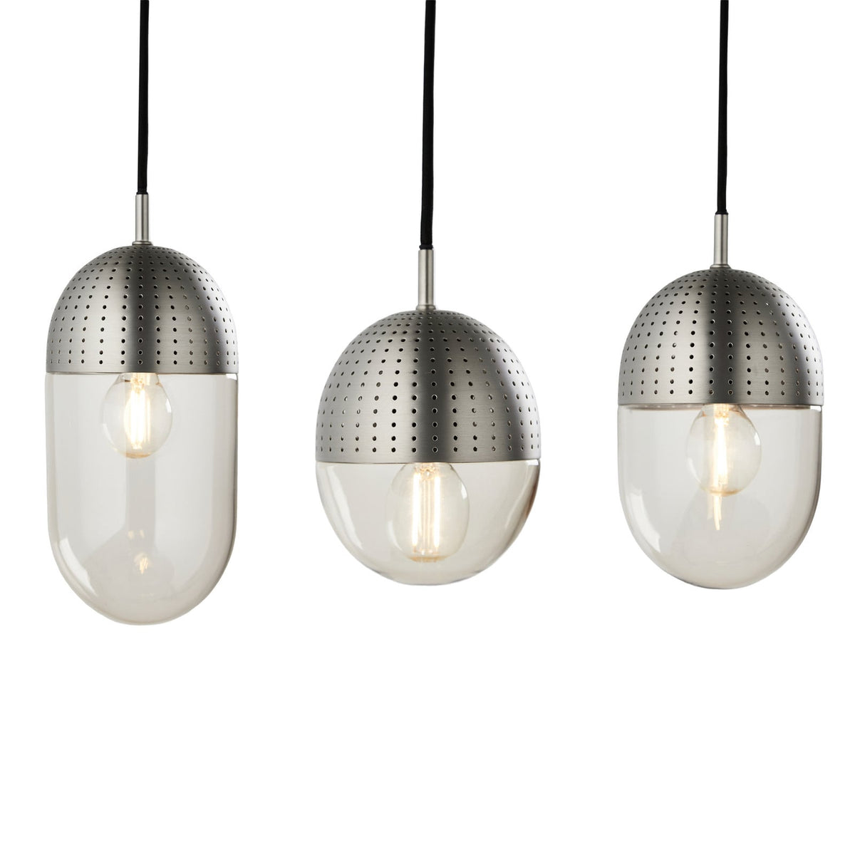 Woud Dot hanging light, silver/smoke grey, height 5.12 in, E12, glass