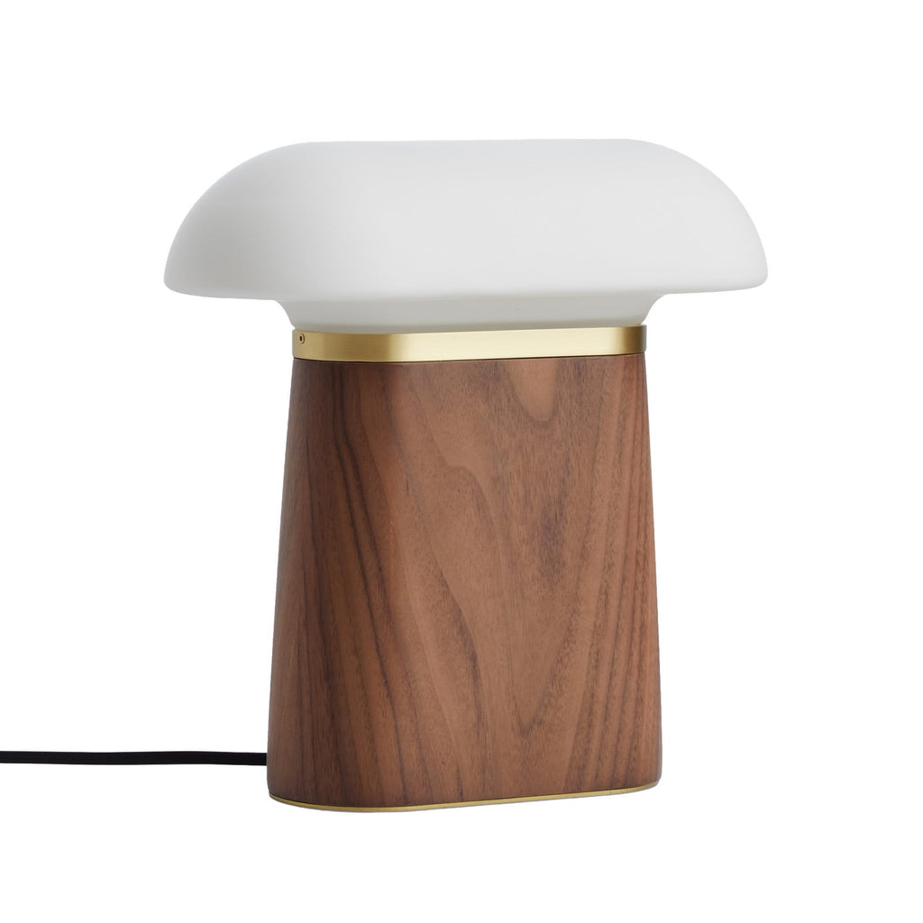 Woud Nova table lamp, walnut/opal, height 10.8 in, wood, E12