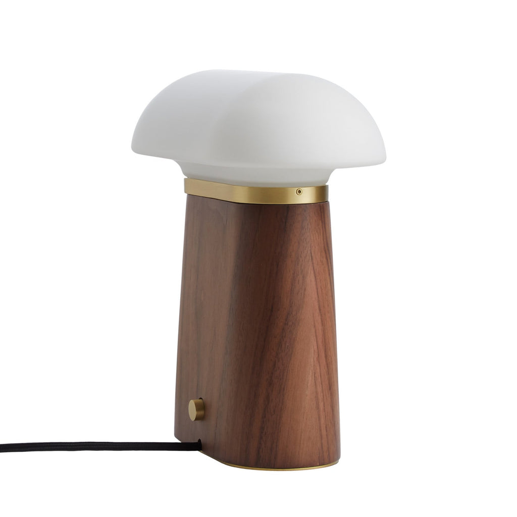 Woud Nova table lamp, walnut/opal, height 10.8 in, wood, E12