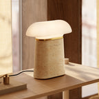 Woud Nova table lamp, cream/opal, height 10.8 in, travertine, E12
