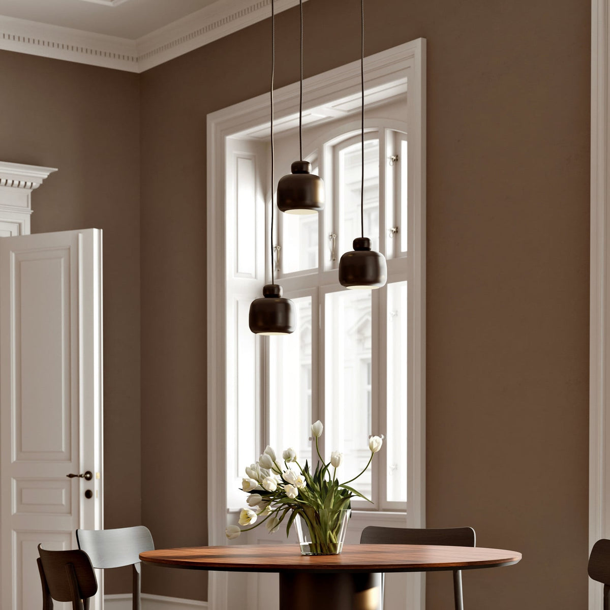 Woud Stone hanging light, black, Ø 6.3 in, E12, metal