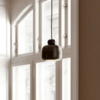 Woud Stone hanging light, black, Ø 6.3 in, E12, metal