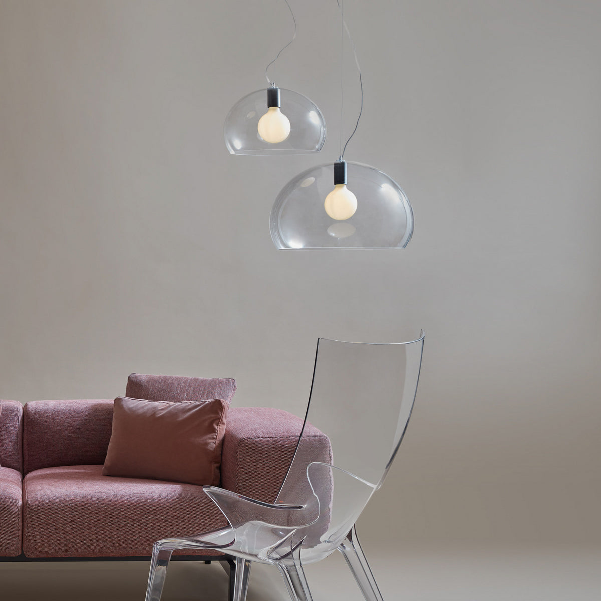 Kartell Fly Medium pendant light, transparent, PMMA, E26