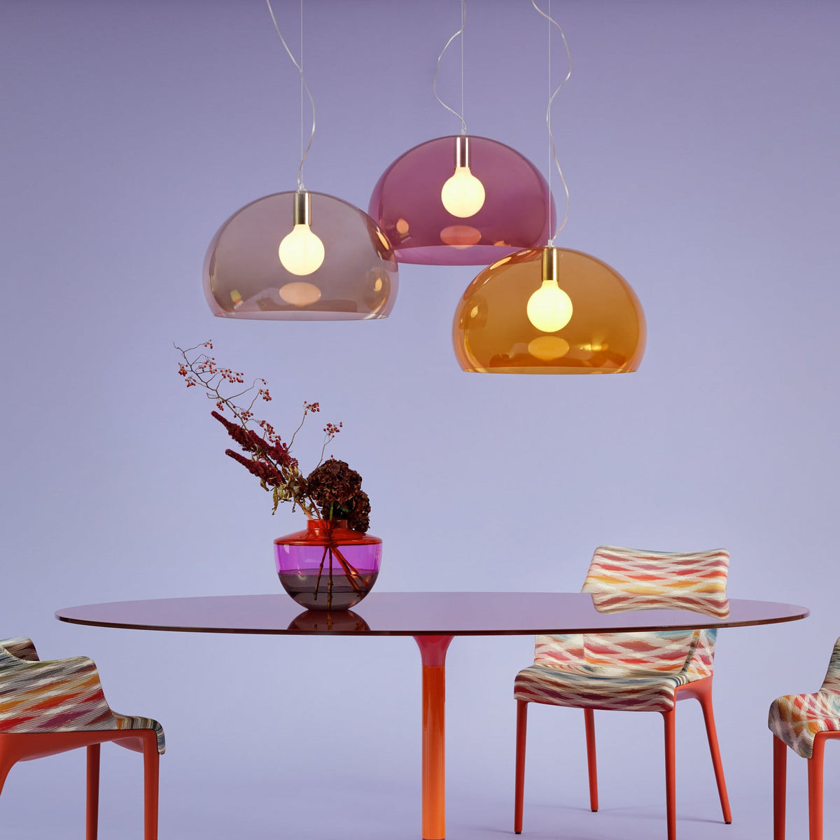 Kartell Fly Medium pendant light, burgundy, PMMA, E26