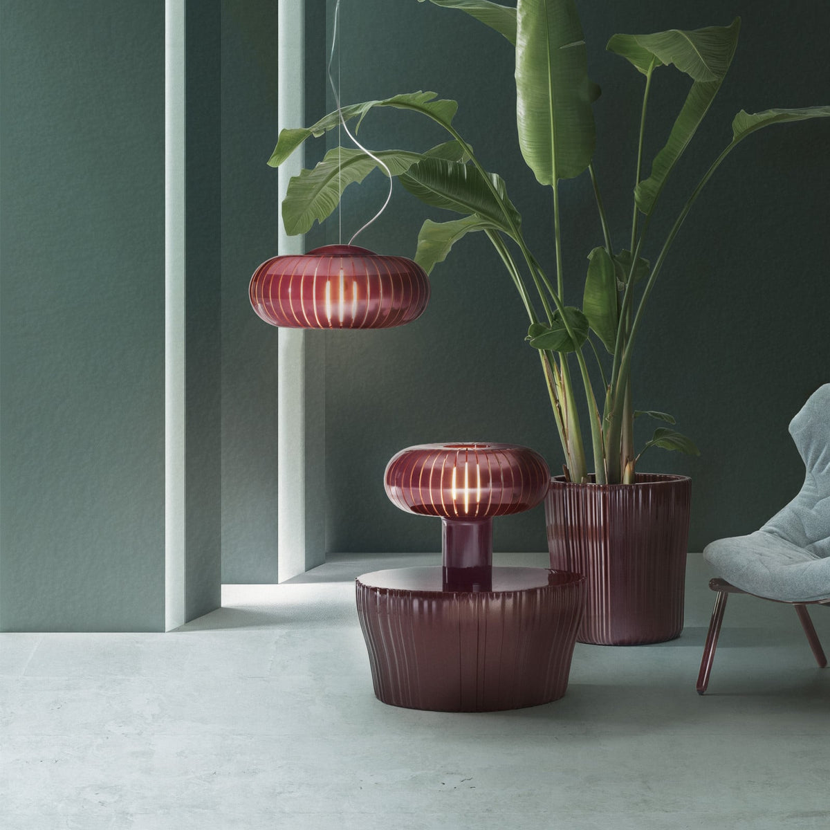Kartell Teresa table lamp, burgundy, Ø 50 cm, PMMA, E26