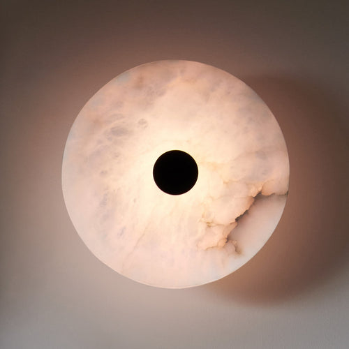 OSTEN LED wall lamp, white/black, Ø 9.84 in, stone/iron CCT