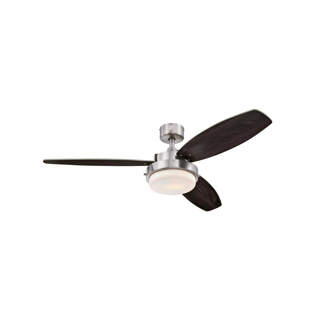 Alloy ceiling fan with light, wood/chrome, 52 in, E26 LED