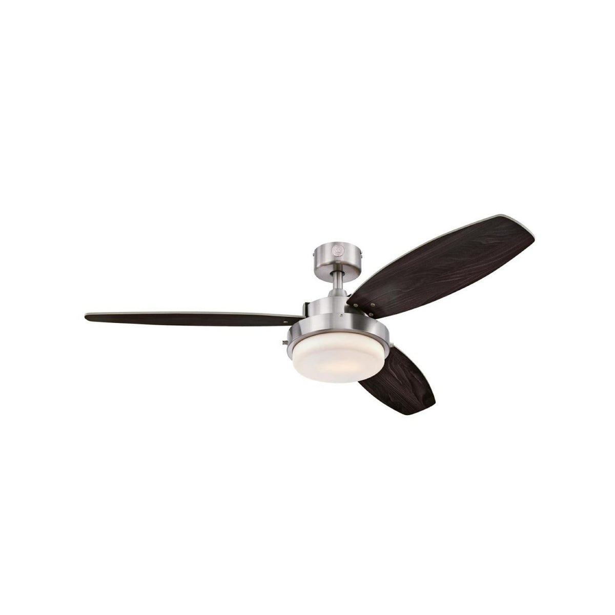Alloy ceiling fan with light, wood/chrome, 52 in, E26 LED