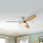 Alloy ceiling fan with light, wood/chrome, 52 in, E26 LED