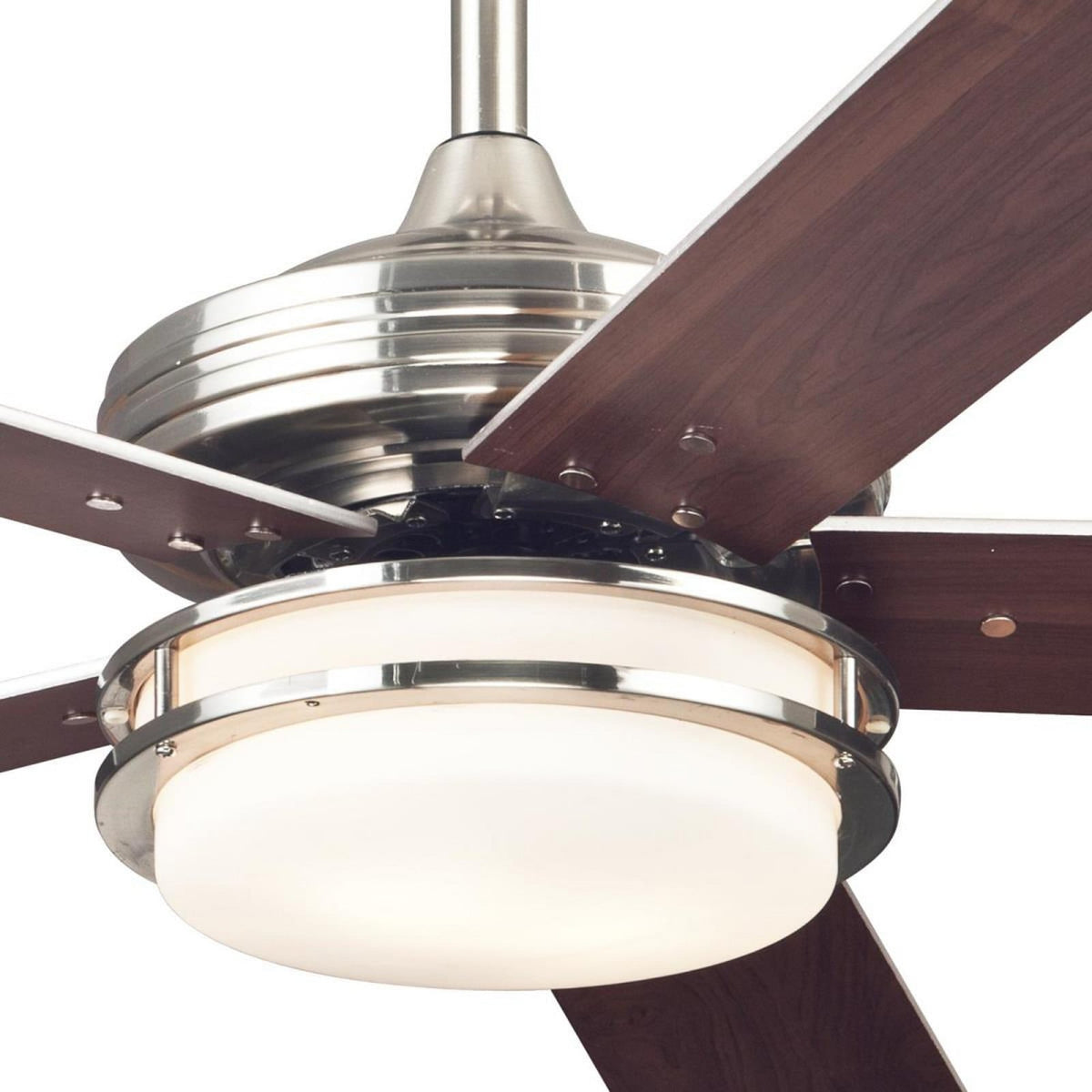 Castle ceiling fan with light, wood/chrome, 52 in E26 LED