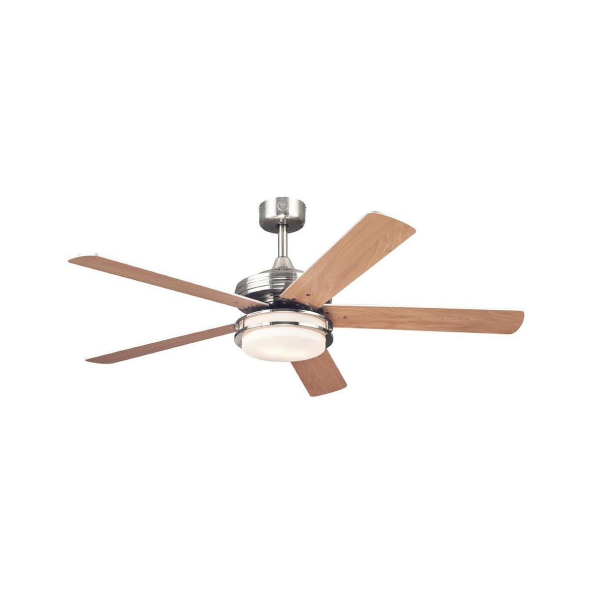 Castle ceiling fan with light, wood/chrome, 52 in E26 LED