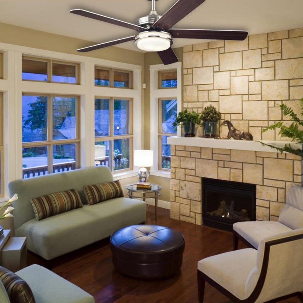 Castle ceiling fan with light, wood/chrome, 52 in E26 LED