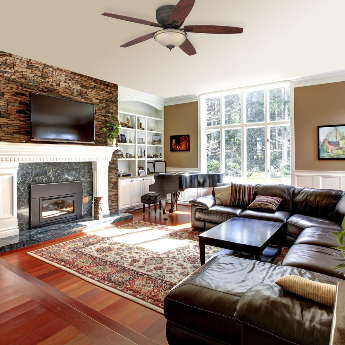 Carolina ceiling fan with light, wood/bronze, 52in, E26 LED