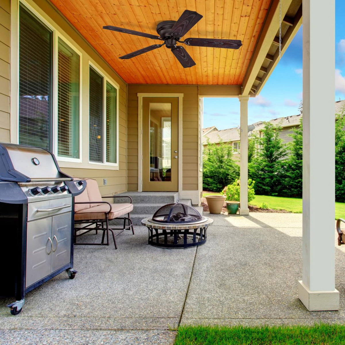 Contempra ceiling fan, wood/bronze, 48 in, outdoor