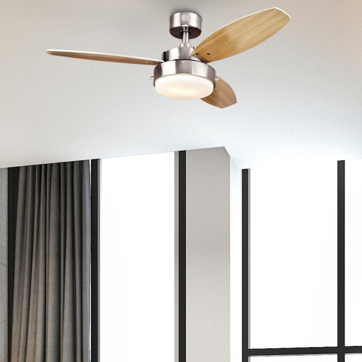 Alloy ceiling fan with light, wood/nickel, 42 in E26 LED