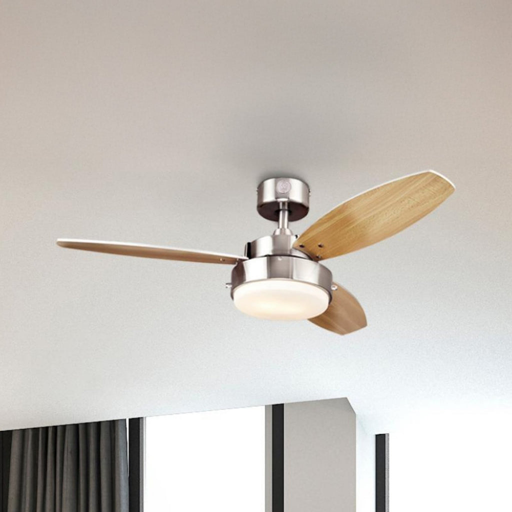 Alloy ceiling fan with light, wood/nickel, 42 in E26 LED