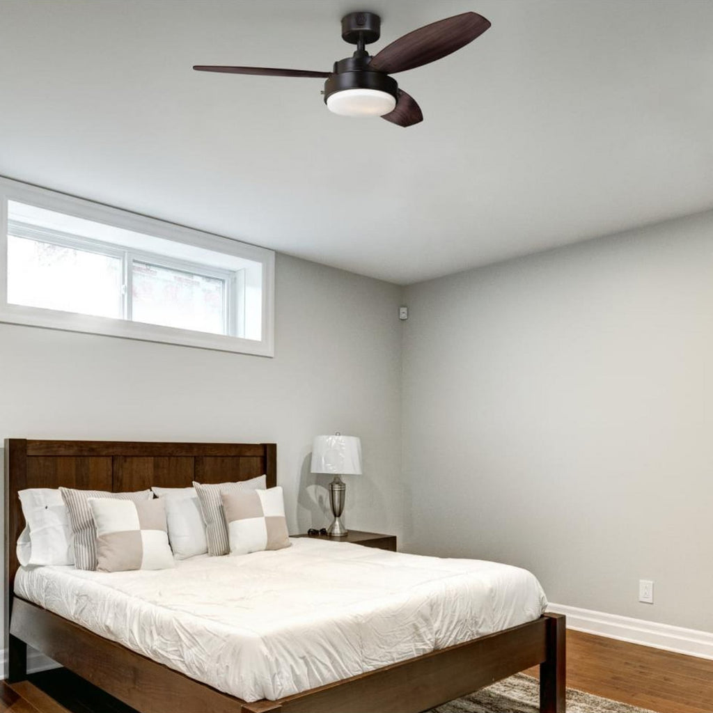 Alloy ceiling fan with light, wood/bronze, 42 in E26-LED