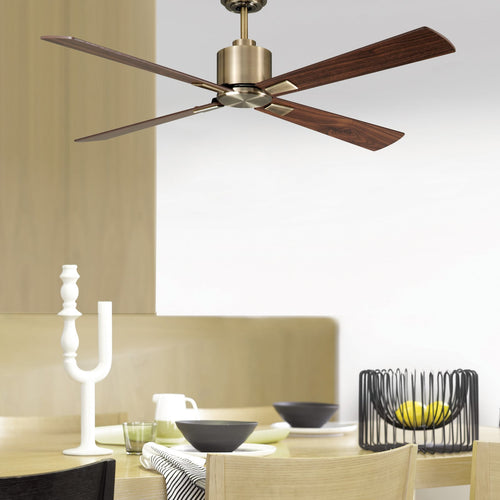 Climate ceiling fan, brass/wood, Ø 51.96 in DC, quiet
