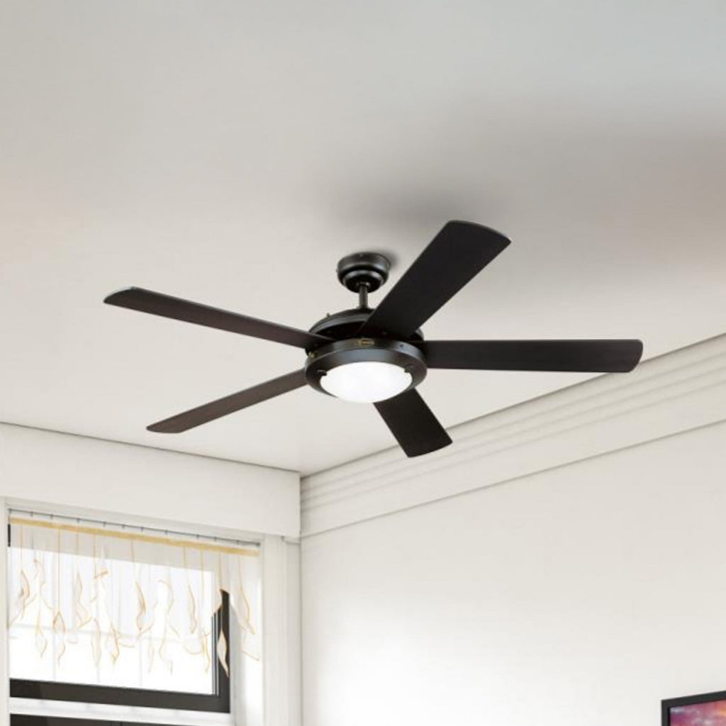 Comet LED ceiling fan, black/marbled, 52 in