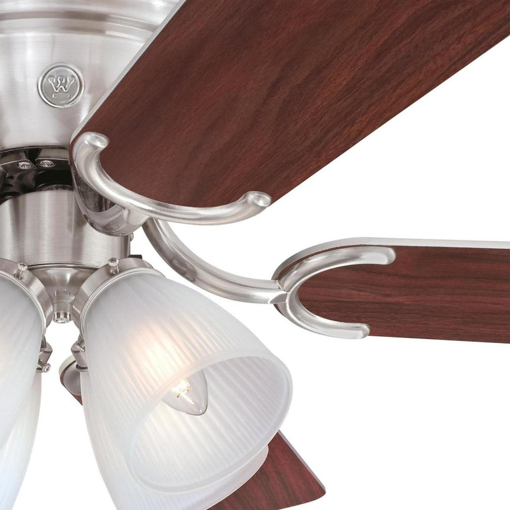 Contempra ceiling fan, with light, wood/nickel, 52, E12 LED