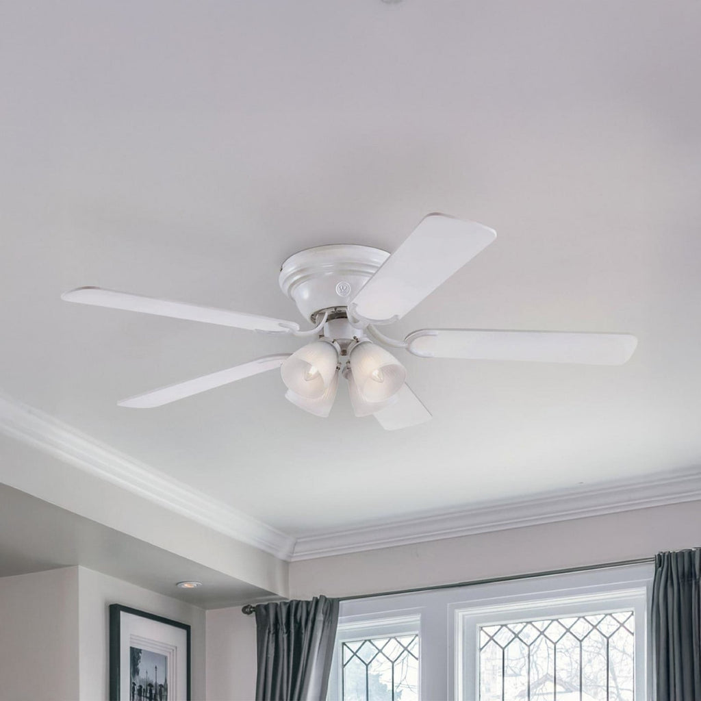 Contempra ceiling fan with light, wood/white, 52 in E12-LED