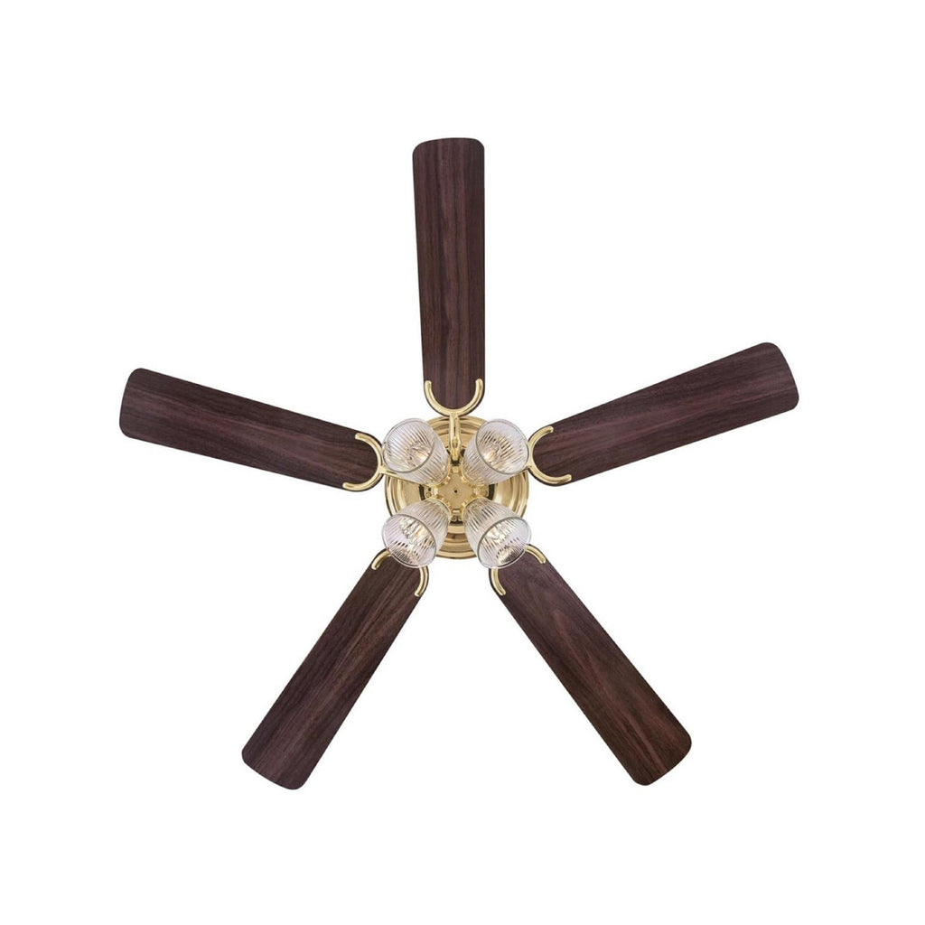 Contempra ceiling fan, light, wood/brass, 52in, E12 LED