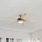 Comet LED ceiling fan, wood/white/pewter, 52 in