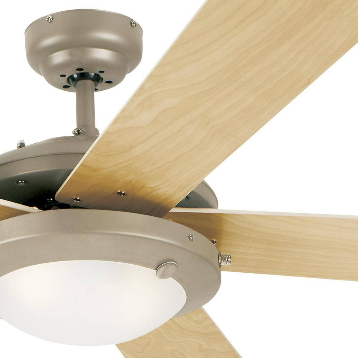 Comet LED ceiling fan, wood/white/pewter, 52 in