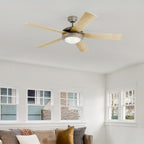 Comet LED ceiling fan, wood/white/pewter, 52 in