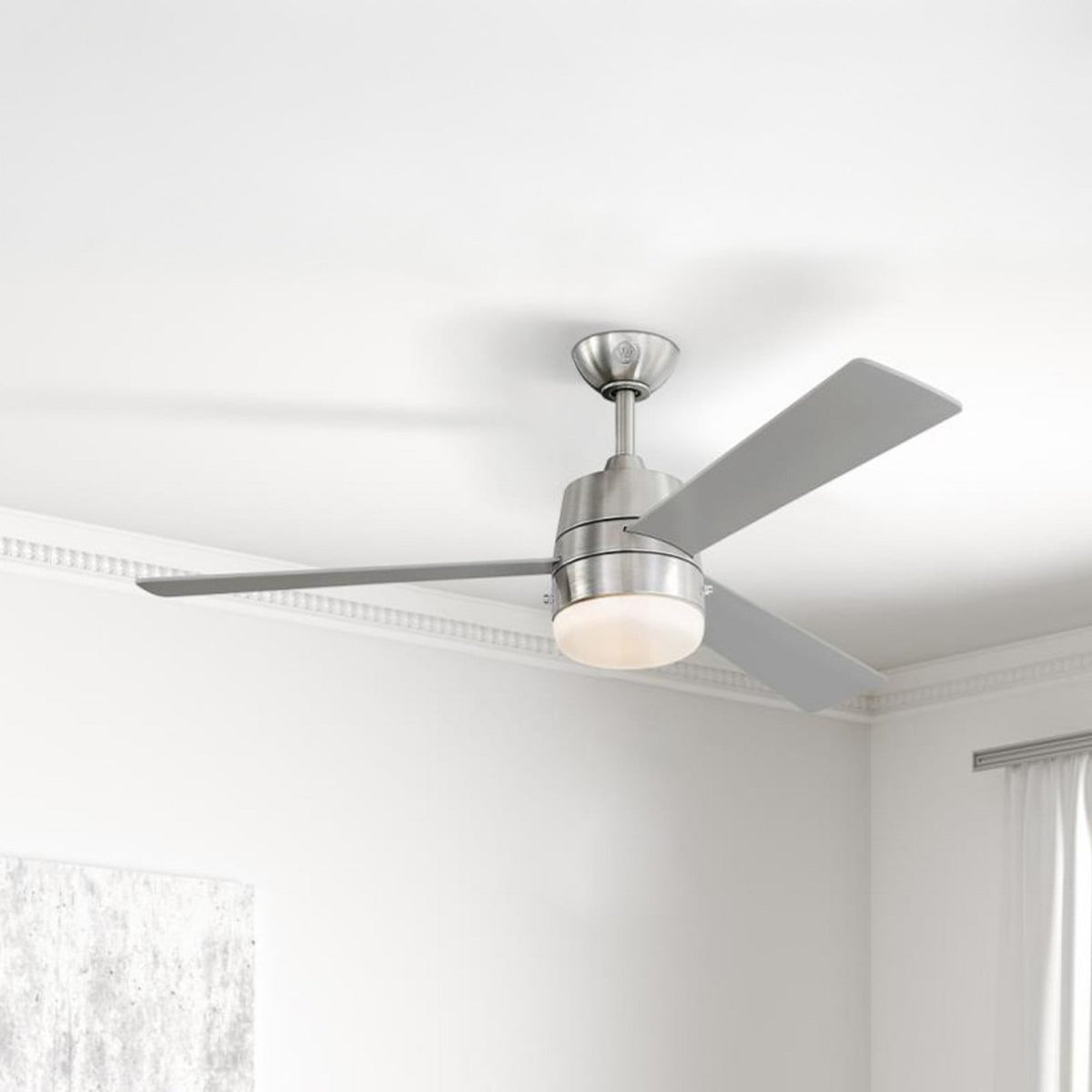 Brinley ceiling fan with light, grey/nickel, 52 in E26-LED