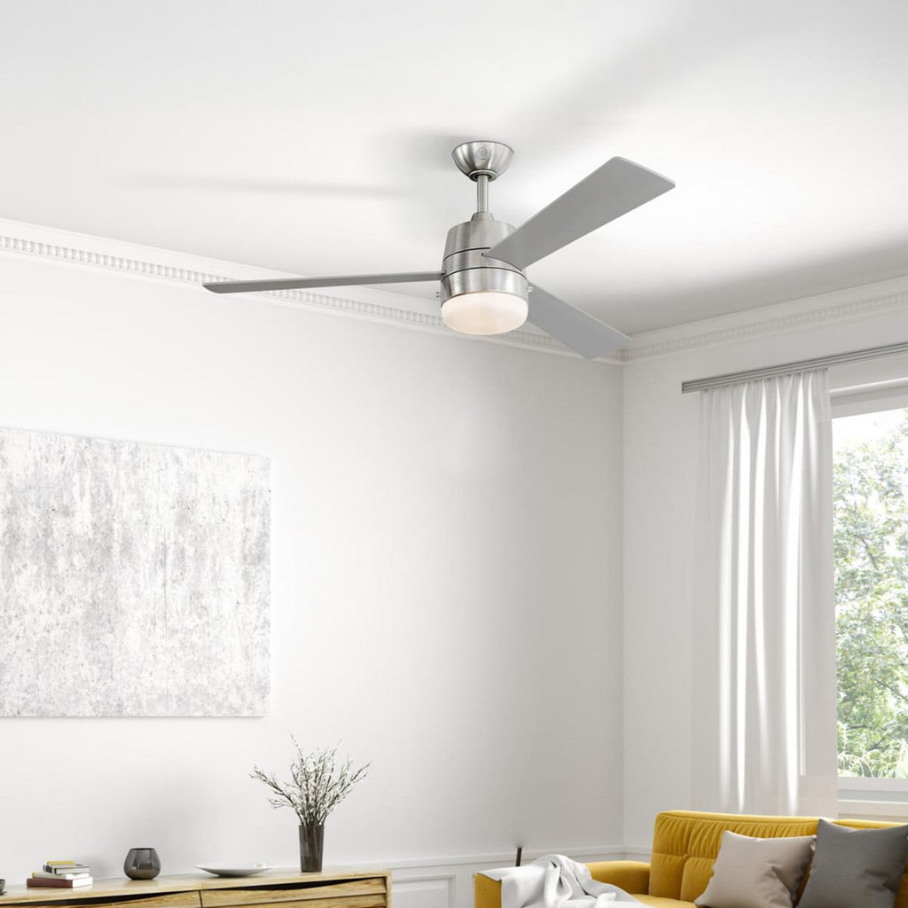 Brinley ceiling fan with light, grey/nickel, 52 in E26-LED