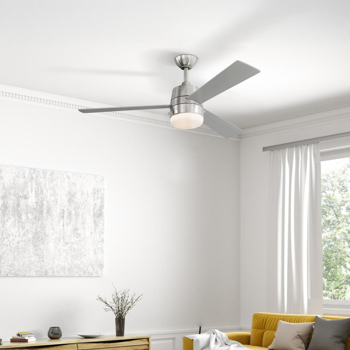 Brinley ceiling fan with light, grey/nickel, 52 in E26-LED