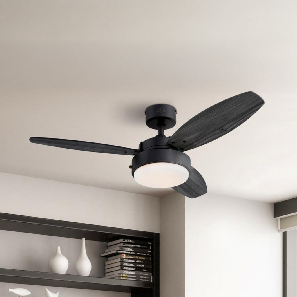 Alloy ceiling fan with light, grey/black, 42 in, E26 LED