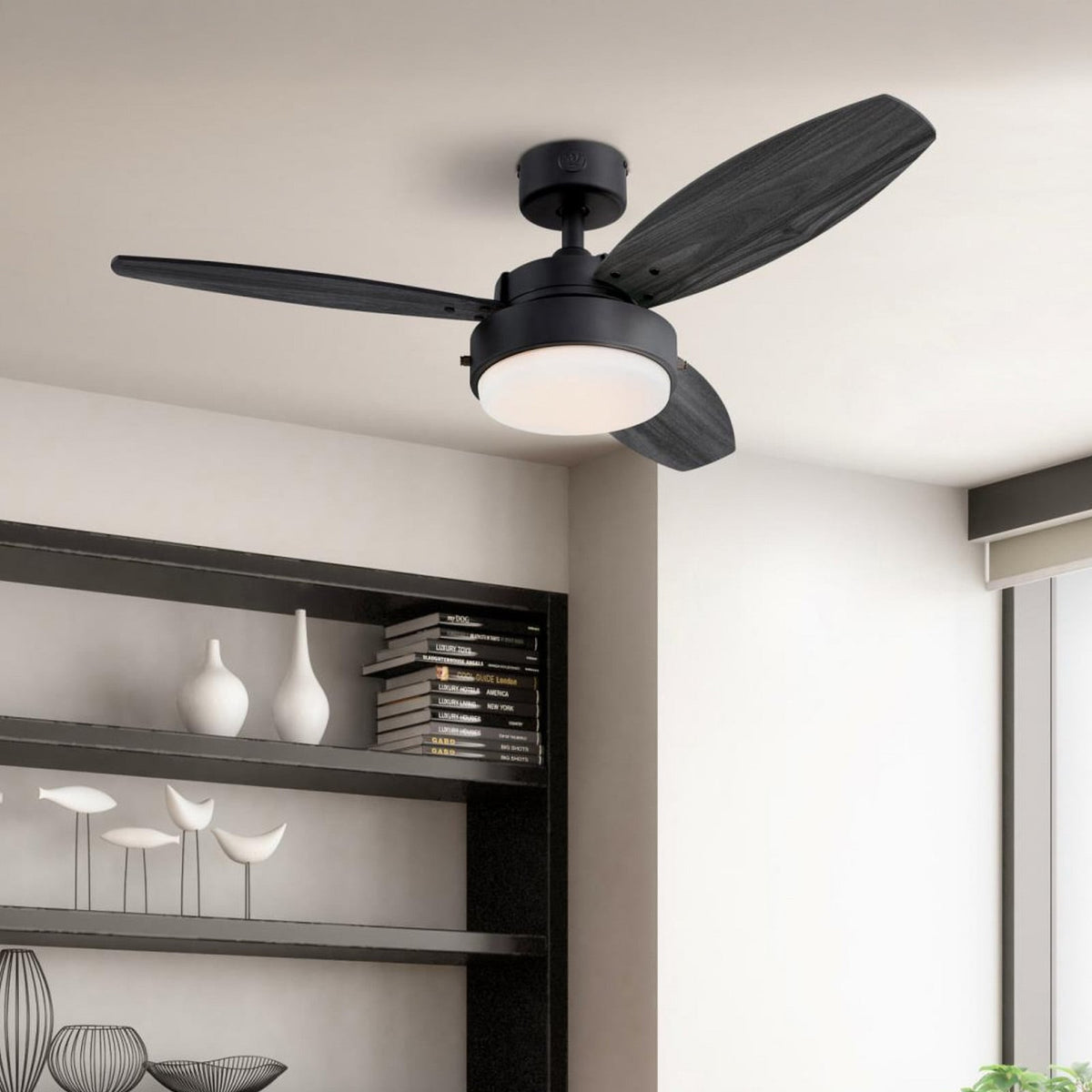 Alloy ceiling fan with light, grey/black, 42 in, E26 LED