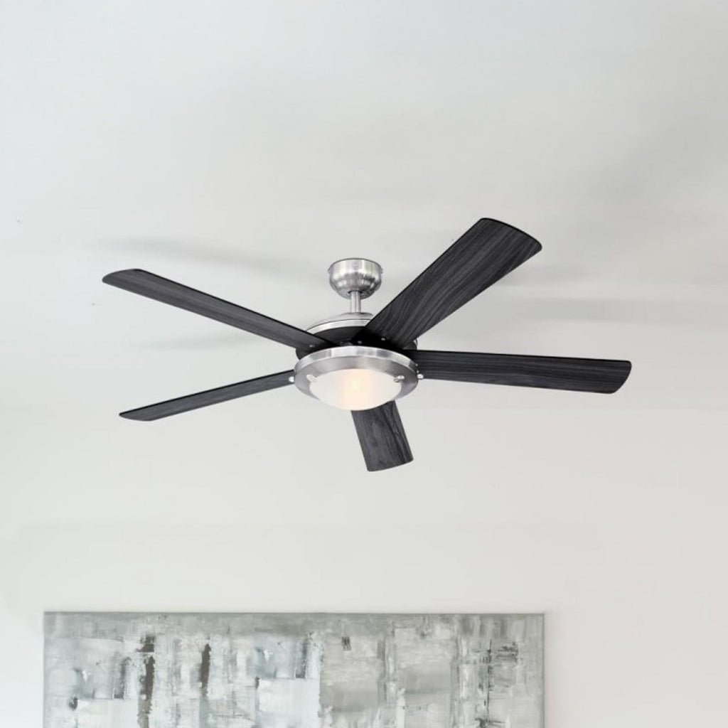 Comet ceiling fan with light, anthracite/wood/nickel, 52 in