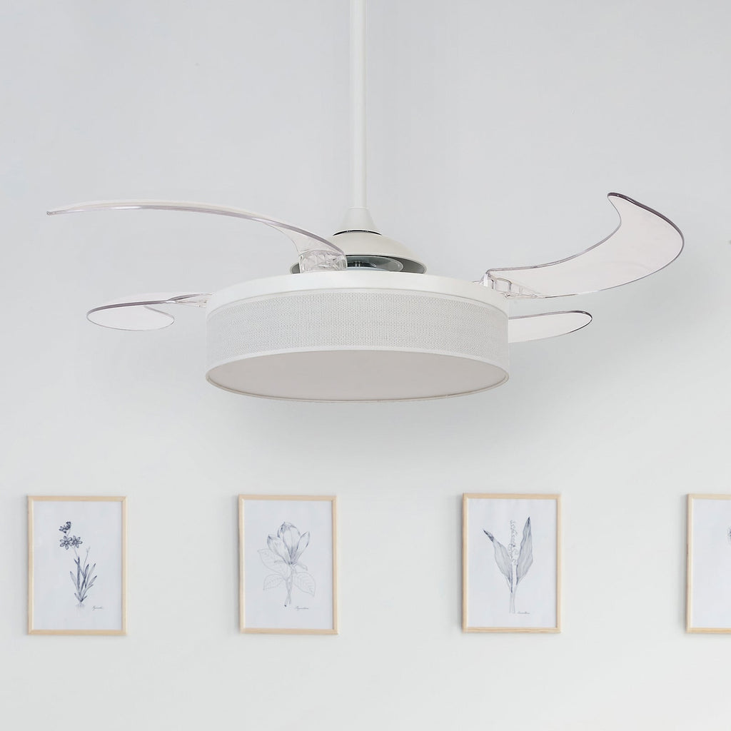 Fraser ceiling fan with light, white/clear, Ø 48.03, quiet