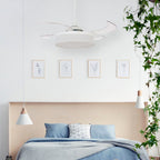 Fraser ceiling fan with light, white/clear, Ø 48.03, quiet