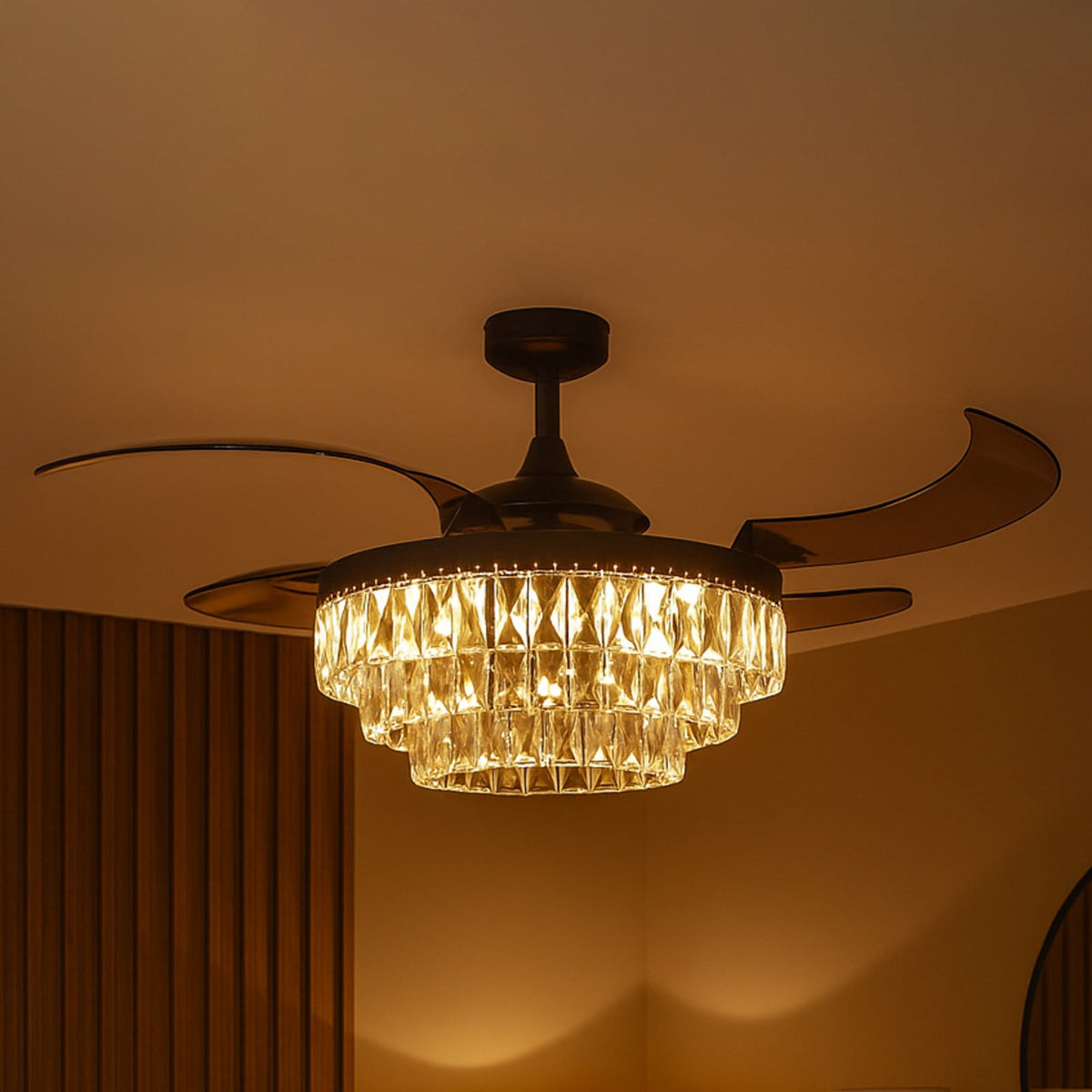 Ceiling fan with light, Veil black, Ø 48.03 in, quiet