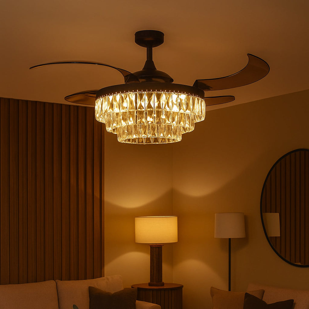 Ceiling fan with light, Veil black, Ø 48.03 in, quiet