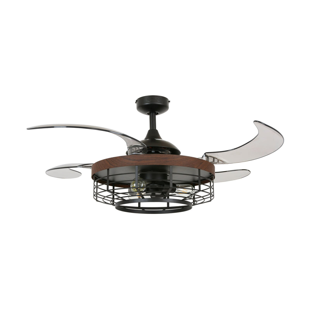 Montclair ceiling fan with light, black/smoke, Ø 48 in