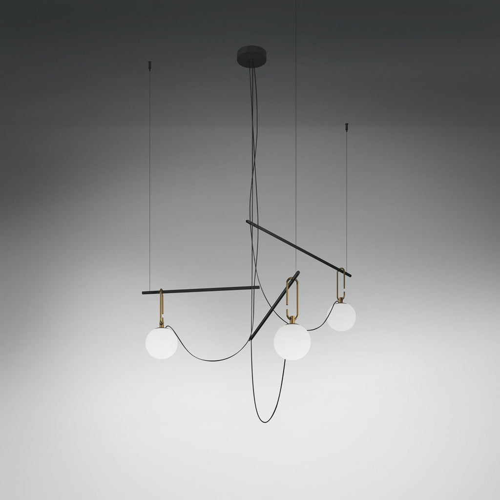 Artemide S3 hanging light, black/gold, 46 x 37 in, 3-bulb